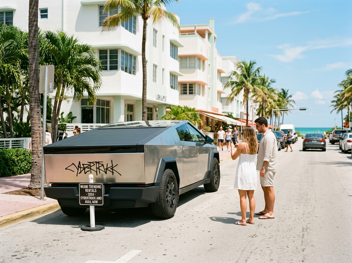 2024 Tesla Cybertruck AWD electric truck silver Miami trending rental