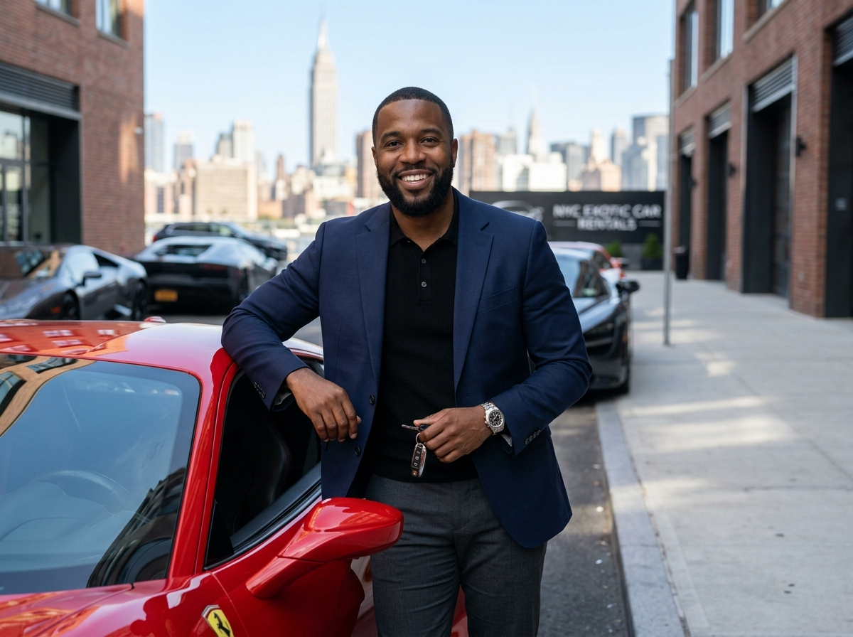 Marcus T. client portrait smiling man New York exotic car renter